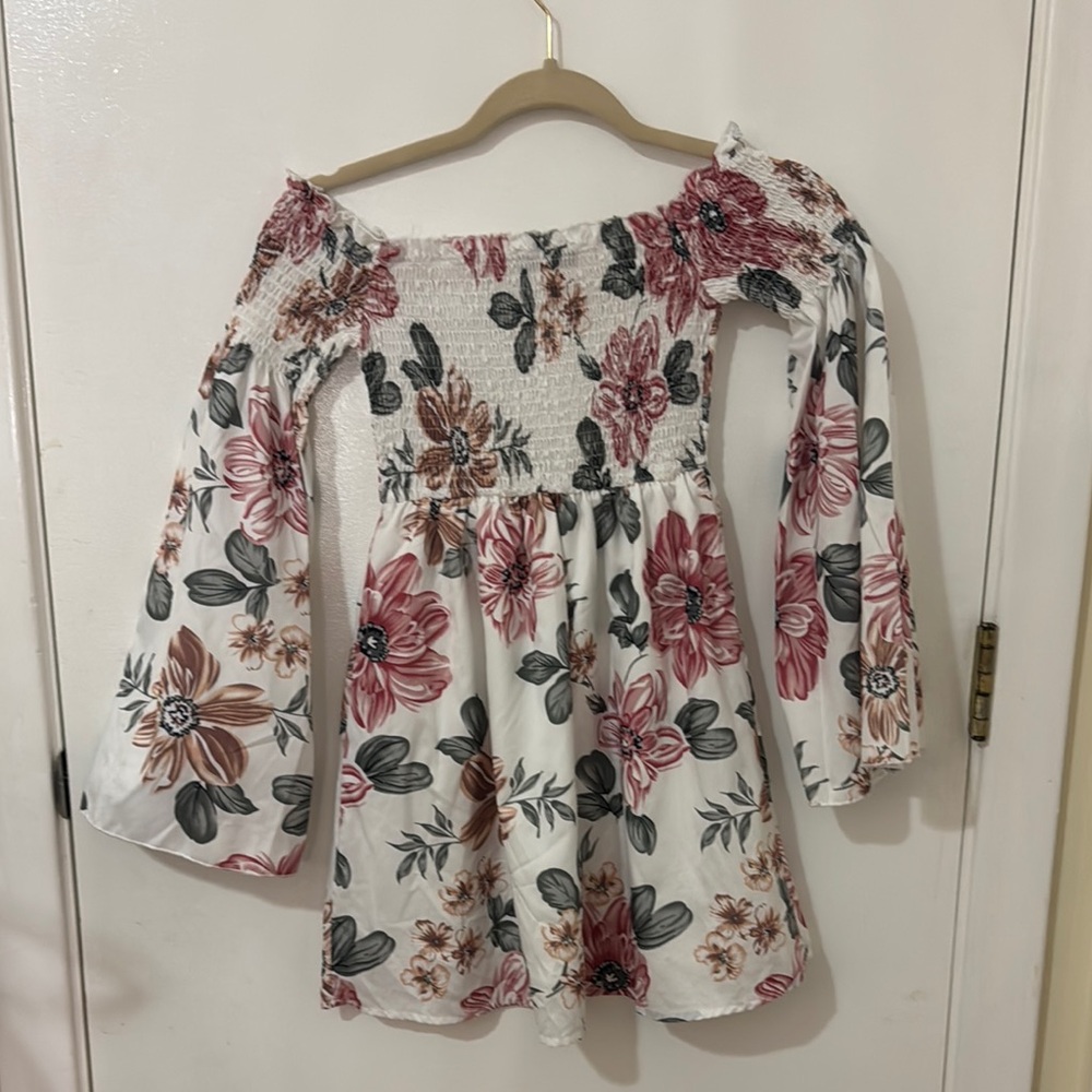 SHEIN Pink and Red Smocked Off-Shoulder Sundress